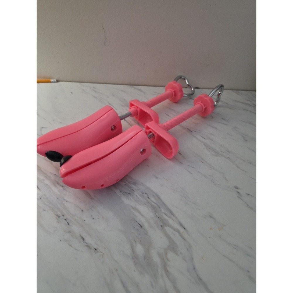Pink 2-Way Adjustable Shoe Trees Pair with Heart Handles and Bunion Plugs